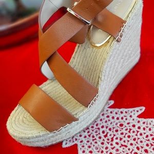 Womens Kenneth Cole Strappy Cross Round Toe Wedge Buckle Espadrille 6.5